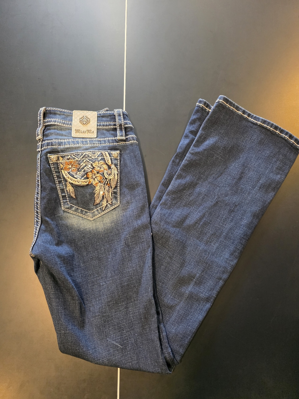 Miss Me Indigo Boot Cut Jeans with Embroidered Floral Pocket